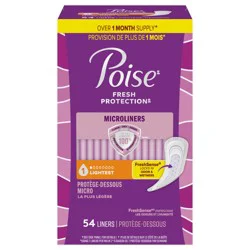 Poise Daily Microliners, Incontinence Panty Liners, 1 Drop Lightest Absorbency, Regular Length, 54 Count of Pantiliners