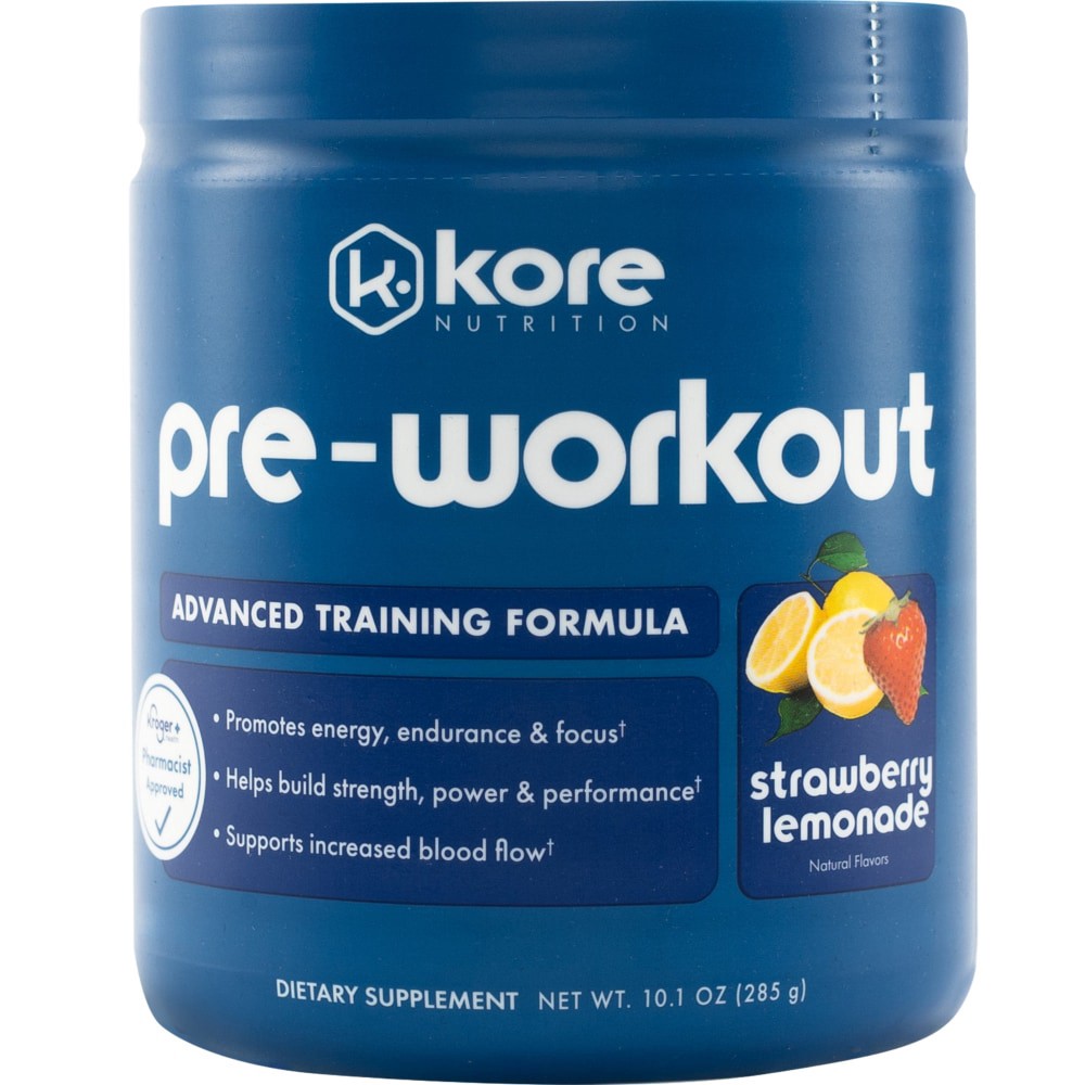 slide 1 of 3, Kore Nutrition Strawberry Lemonade Preworkout Supplement, 10.1 oz