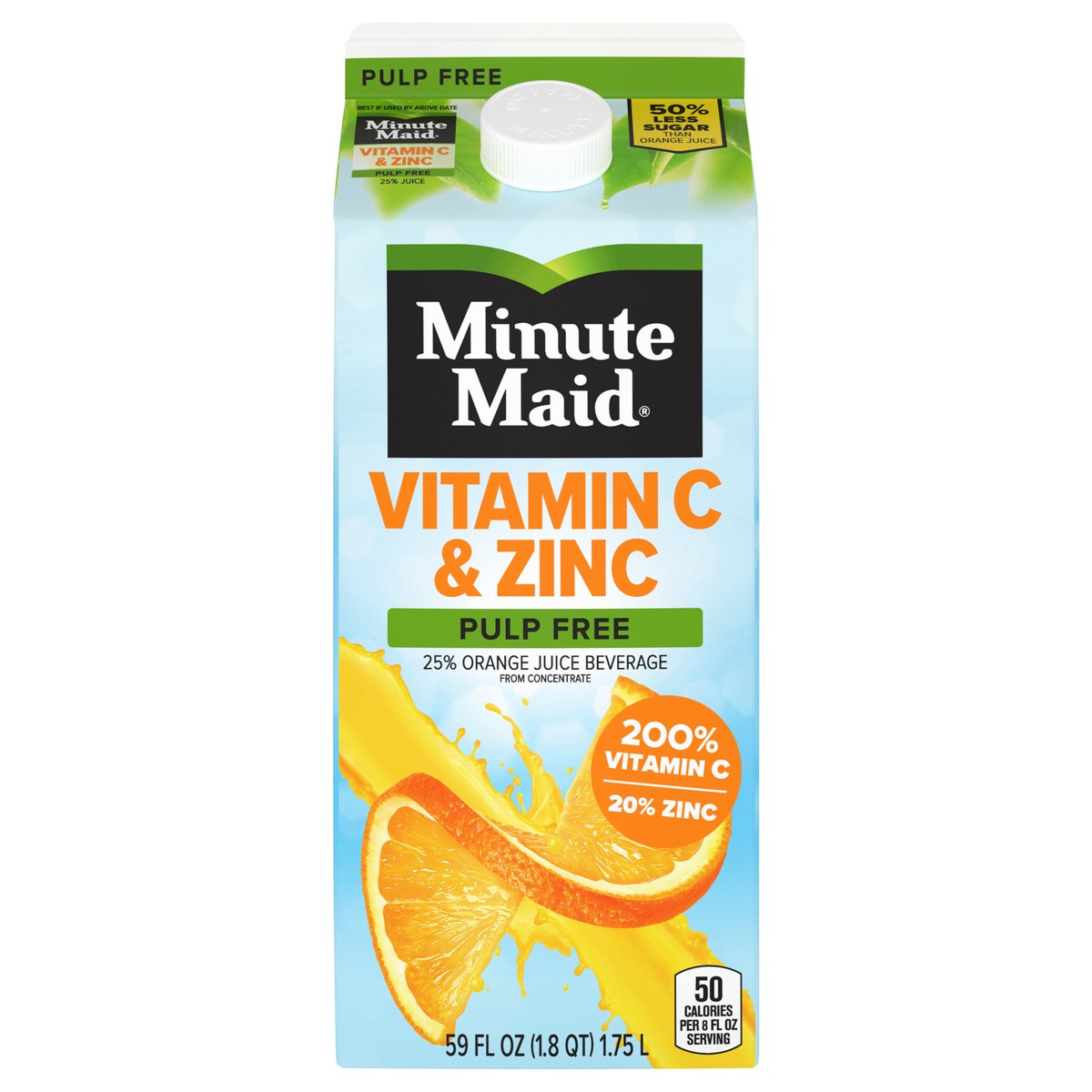 slide 1 of 7, Minute Maid Vitamin C & Zinc Orange Pulp Free (NC) Carton, 59 fl oz, 59 fl oz