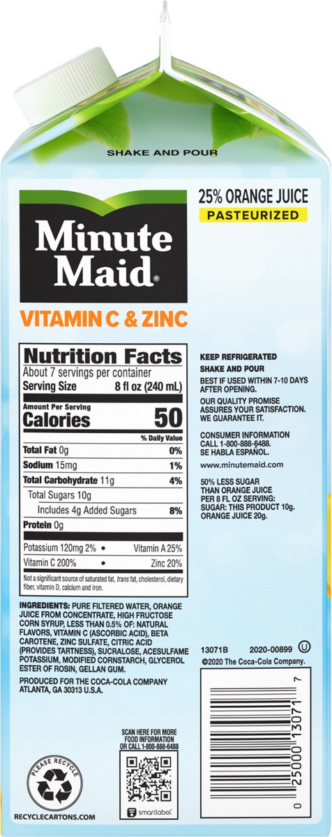 slide 6 of 7, Minute Maid Vitamin C & Zinc Orange Pulp Free (NC) Carton, 59 fl oz, 59 fl oz