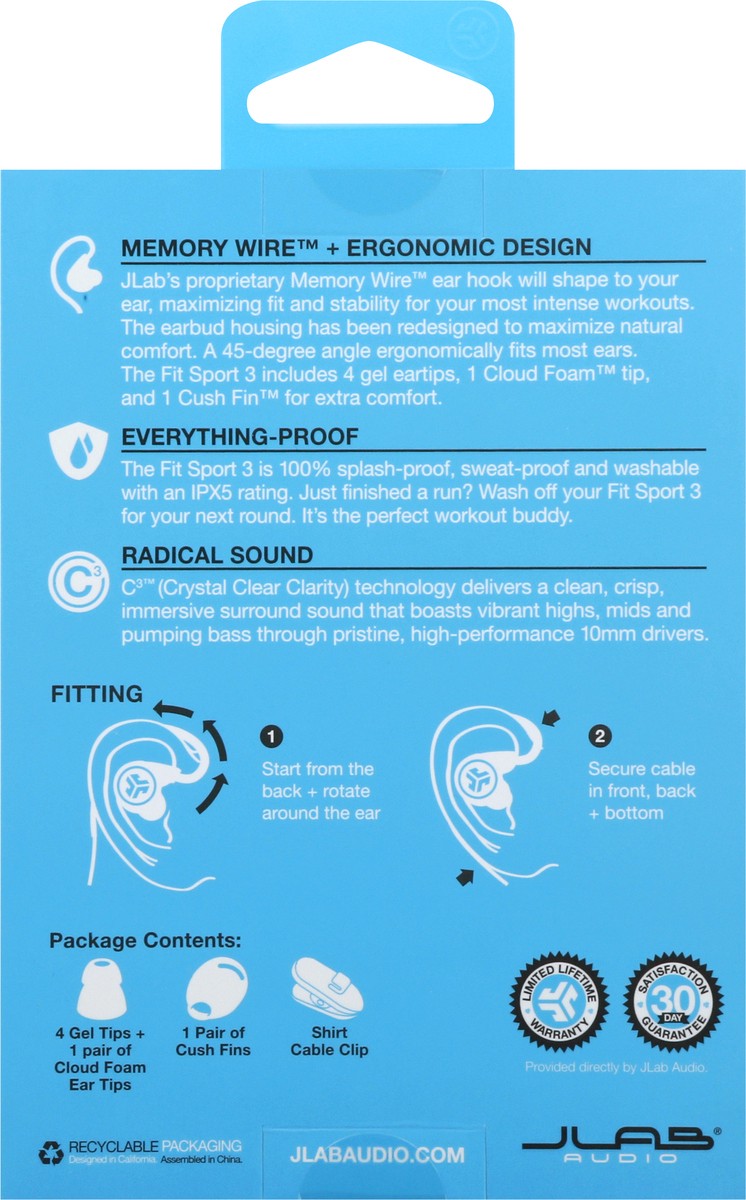slide 8 of 9, JLab Fit Sport 3 Sport Earbuds 1 ea, 1 ct