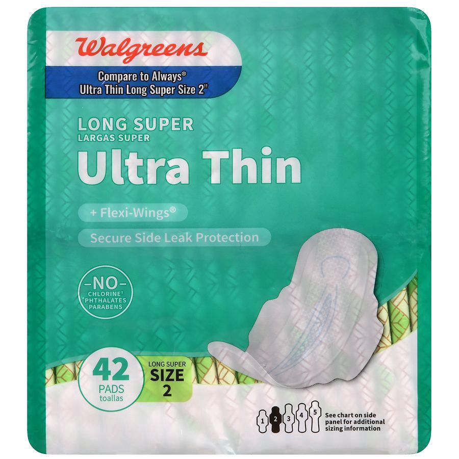 slide 2 of 5, Walgreens Ultra Thin Long Super Flexi-Wings Pads, 42 ct