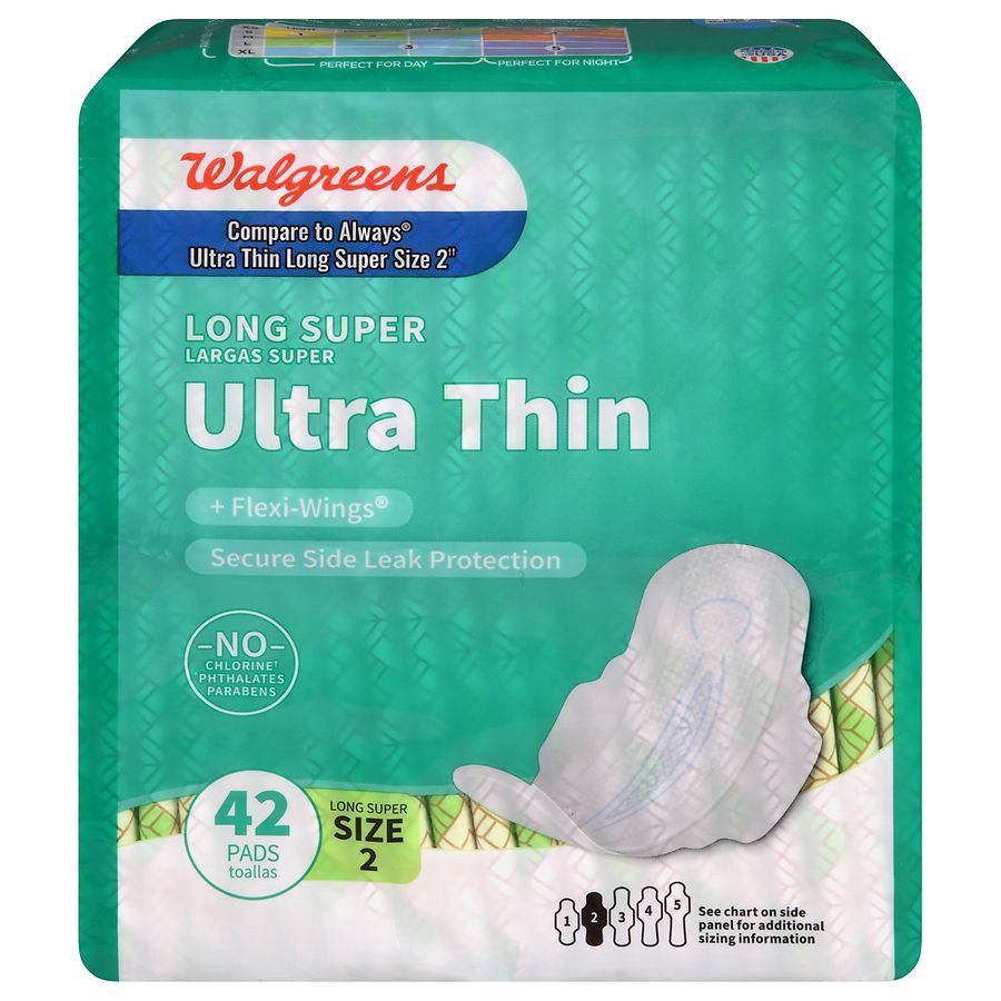 slide 1 of 5, Walgreens Ultra Thin Long Super Flexi-Wings Pads, 42 ct