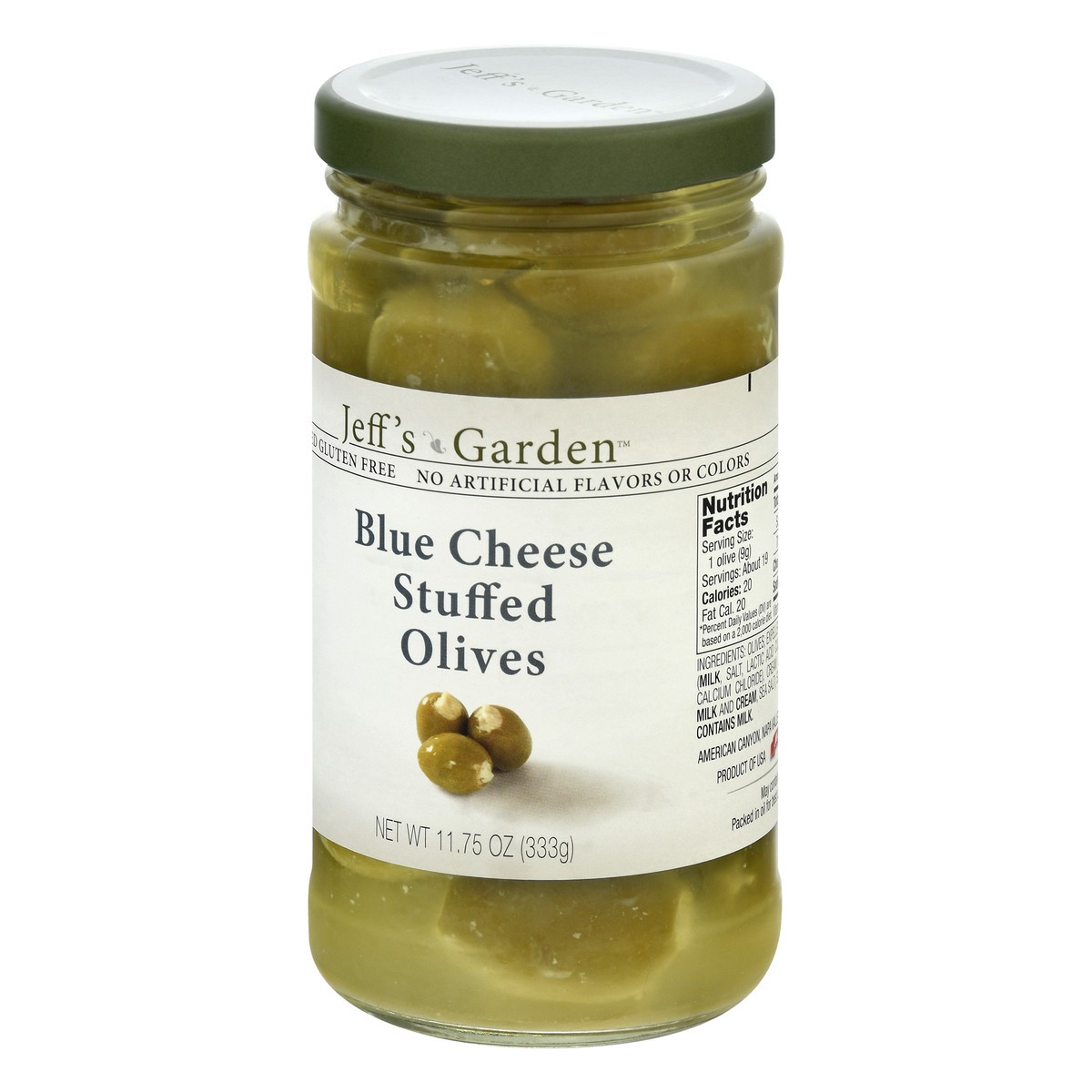 slide 2 of 12, Jeff's Garden Jefferson Bleu Cheese Stuffed Olives, 11.7 oz