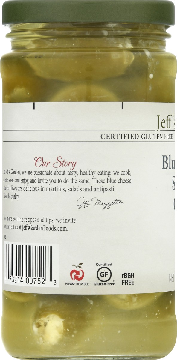 slide 6 of 12, Jeff's Garden Jefferson Bleu Cheese Stuffed Olives, 11.7 oz