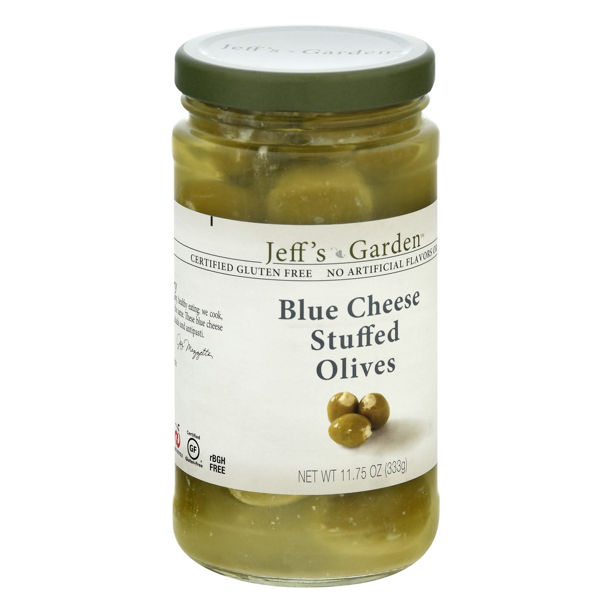 slide 9 of 12, Jeff's Garden Jefferson Bleu Cheese Stuffed Olives, 11.7 oz