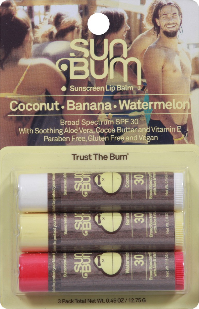 slide 3 of 9, Sun Bum 3 Pack Broad Spectrum SPF 30 Sunscreen Lip Balm 3 - 0.15 oz Packs, 0.45 oz