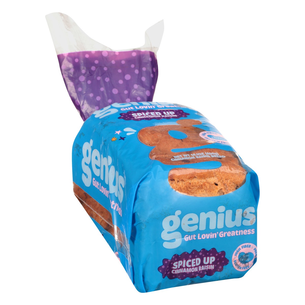 slide 6 of 9, Genius Bread, Cinnamon Raisin, Spiced Up, 14.1 oz