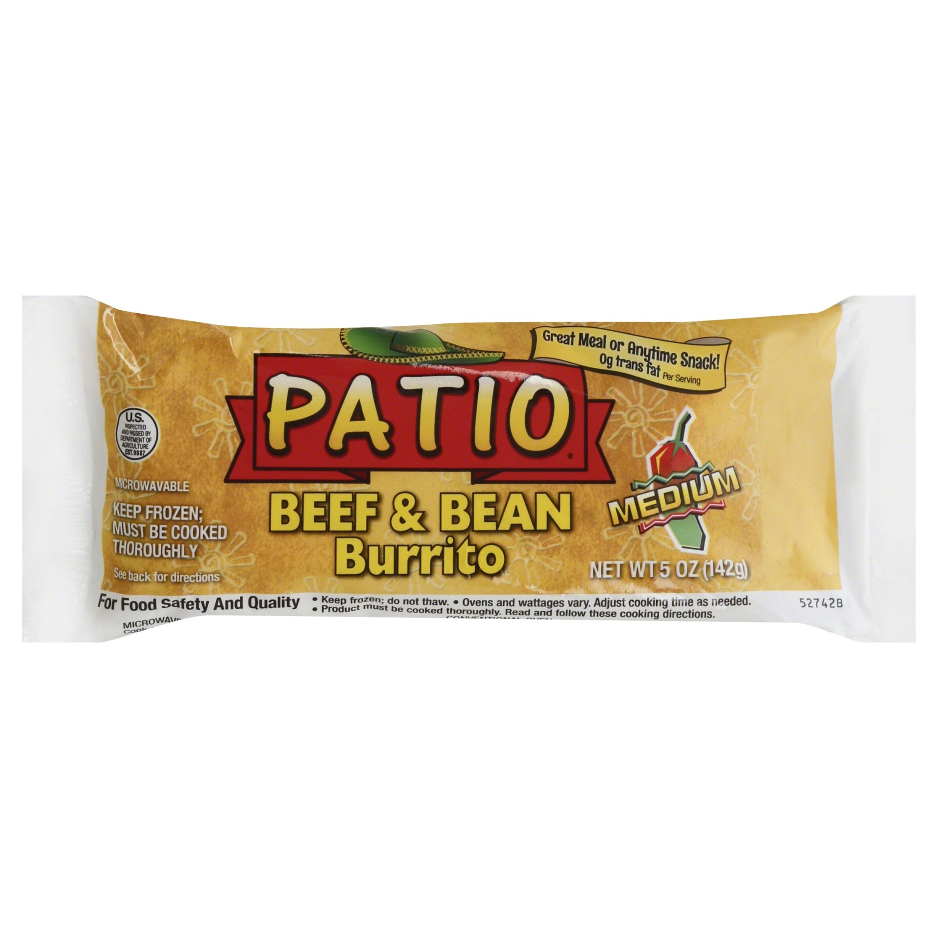 slide 1 of 6, Patio Beef and Bean Burrito, 5 oz