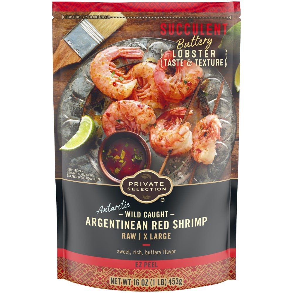 slide 1 of 3, Private Selection Wild Caught Argentinean Red Raw Extra Large Easy Peel Shrimp, 16 oz