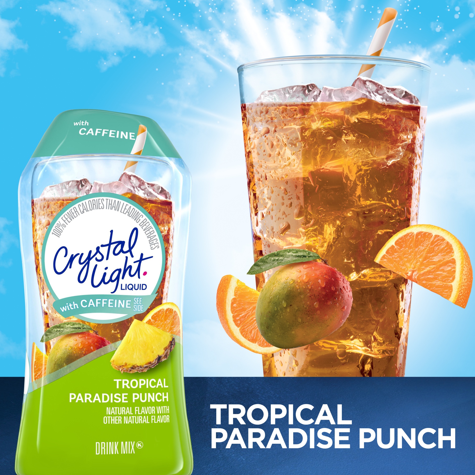 slide 2 of 7, Crystal Light Liquid Tropical Paradise Punch Naturally Flavored Drink Mix with Caffeine, 1.62 fl oz