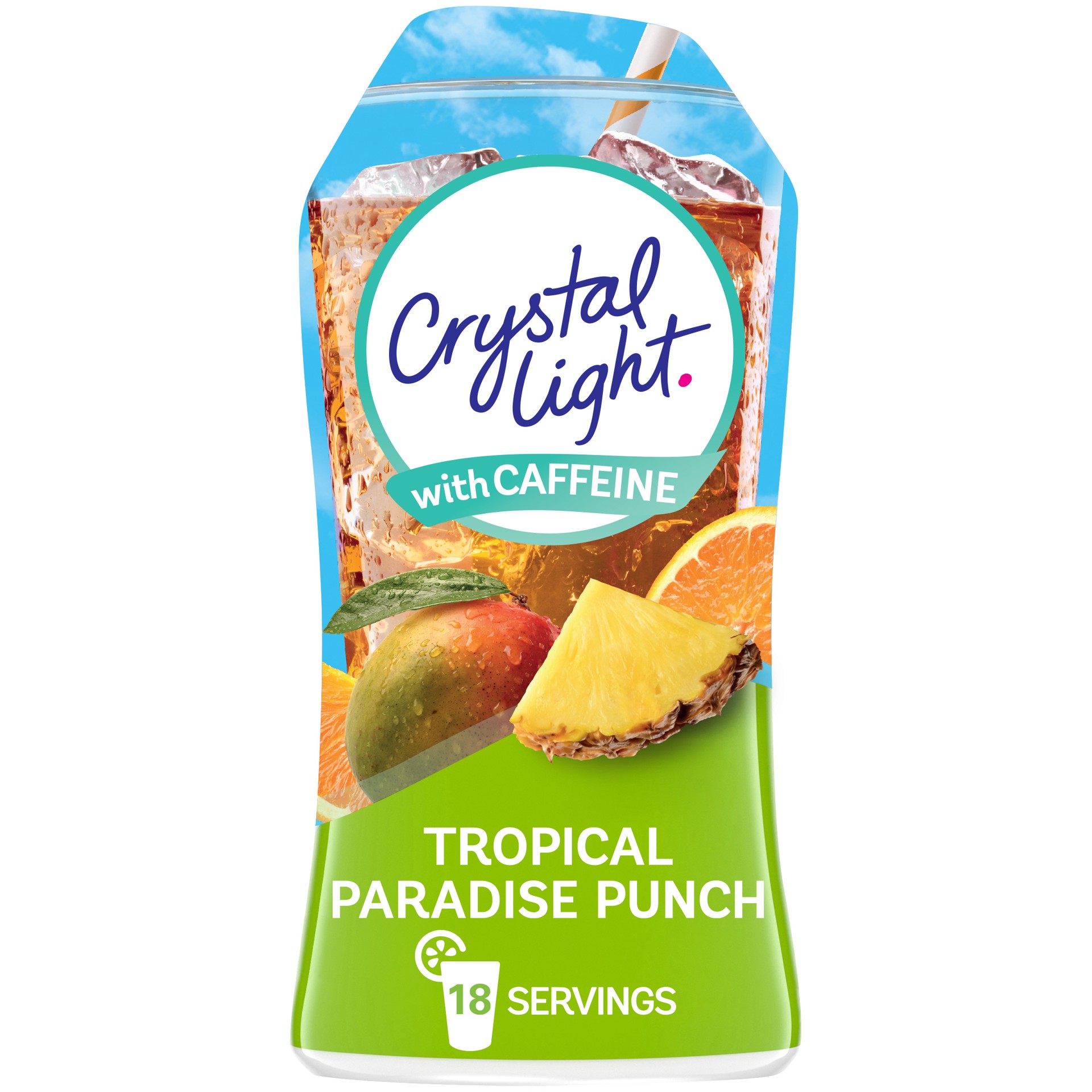 slide 1 of 9, Crystal Light Liquid Tropical Paradise Punch Naturally Flavored Drink Mix with Caffeine, 1.62 fl oz Bottle, 1.62 fl oz