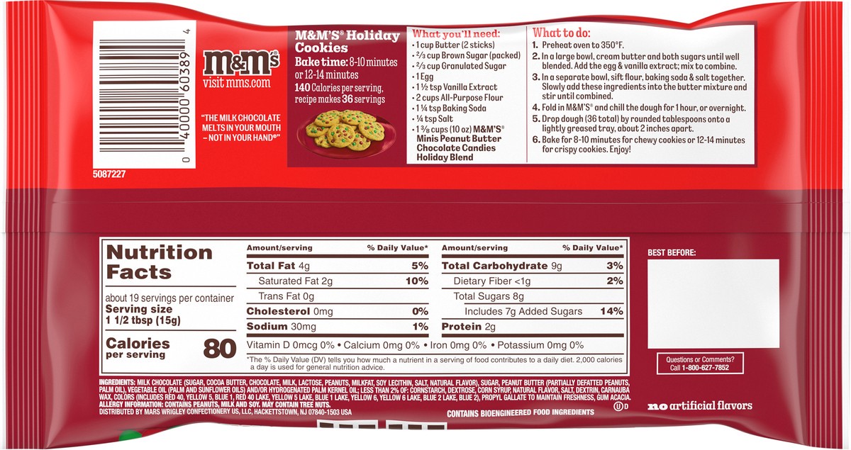 slide 12 of 13, M&M's Minis Peanut Butter Milk Chocolate Red & Green Christmas Candy, 10 Oz Bag, 10 oz