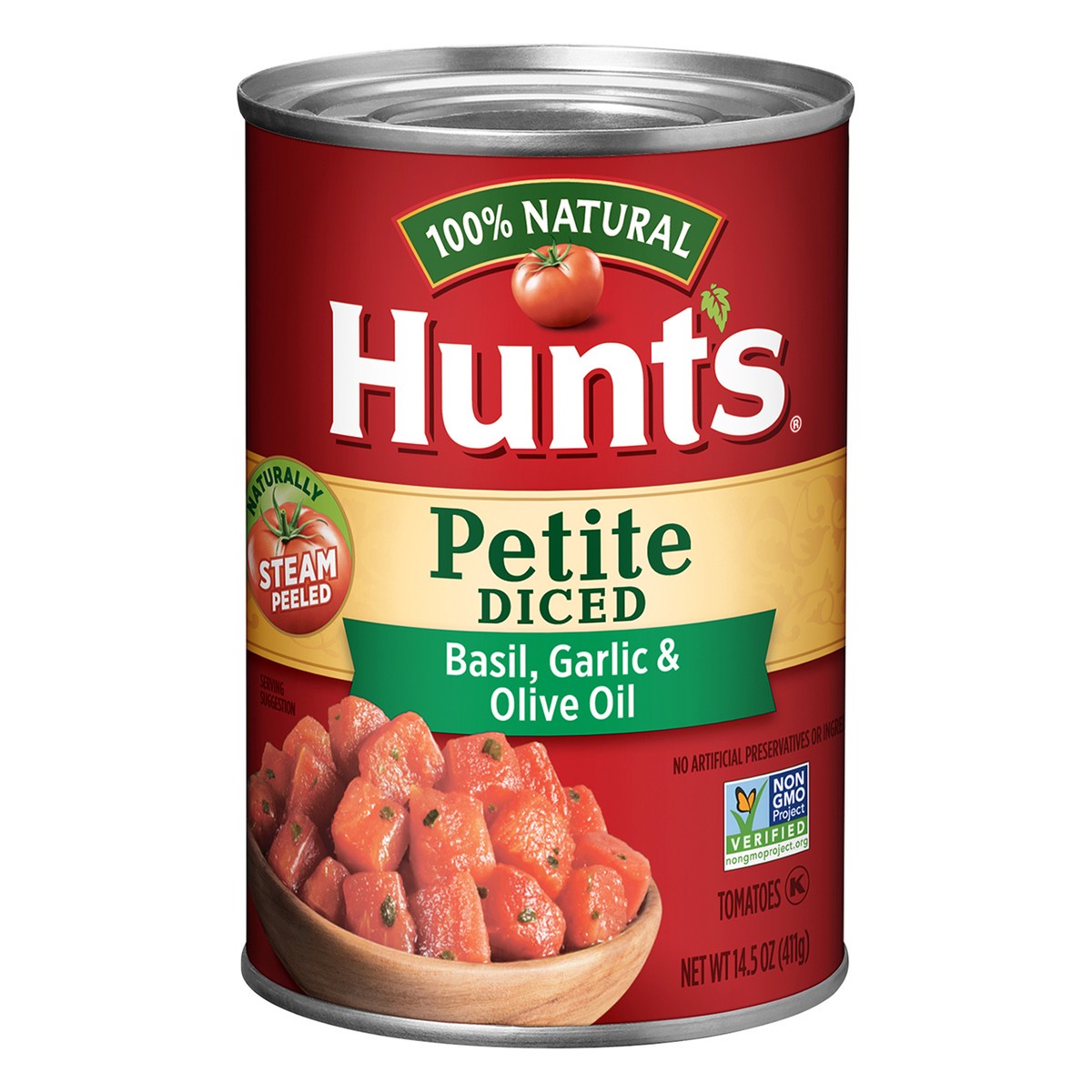 slide 1 of 5, Hunt's Petite Diced Tomatoes with Basil, Garlic & Olive Oil 14.5 oz, 14.5 oz