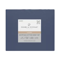 ROOM & RETREAT RR 600 Thread Counts Sheet Set, Queen, 4 pc set, Vintage Indigo