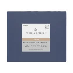 ROOM & RETREAT RR 600 Thread Counts Sheet Set, Queen, 4 pc set, Vintage Indigo