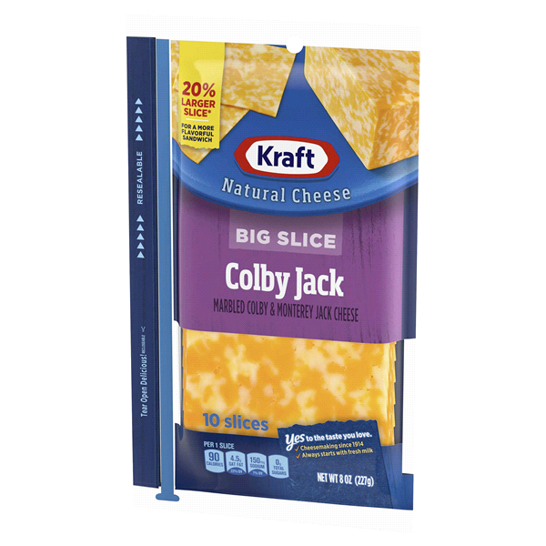 slide 1 of 1, Kraft Big Slice Colby Jack Natural Cheese Slices, 10 ct; 8 oz
