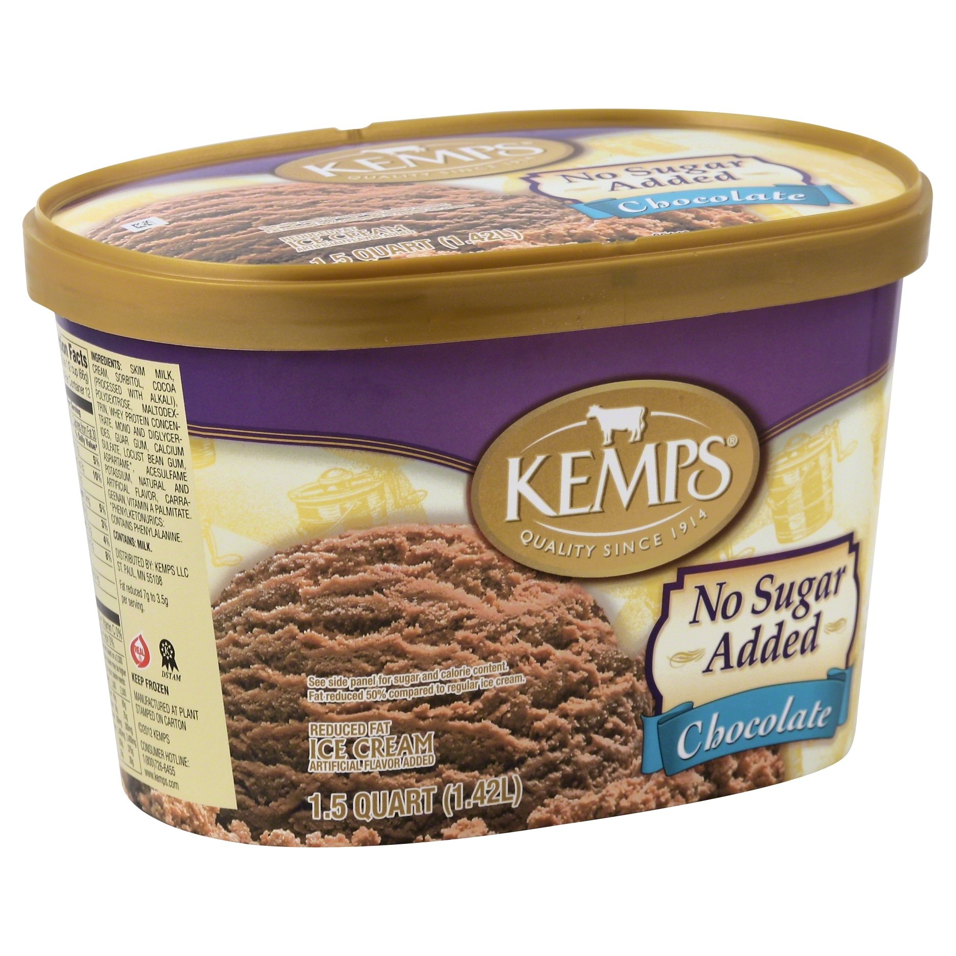 slide 1 of 8, Kemps No Sugar Added Chocolate Ice Cream, 1.5 qt