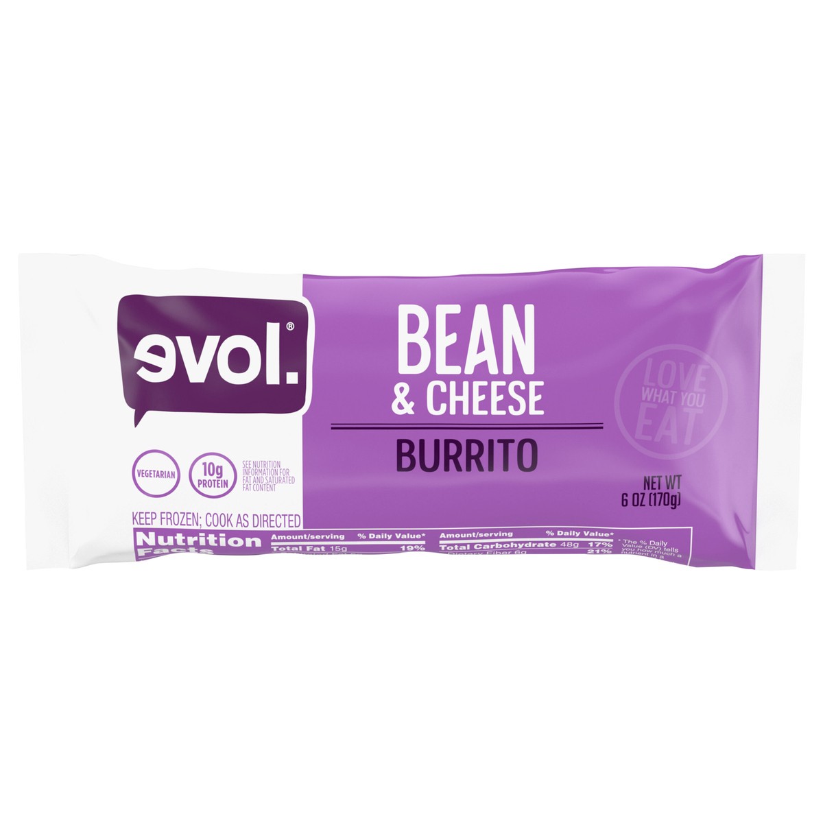 slide 1 of 13, EVOL Evol Bean and Cheese Burrito, Vegetarian, Frozen Meal, 6 oz., 6 oz