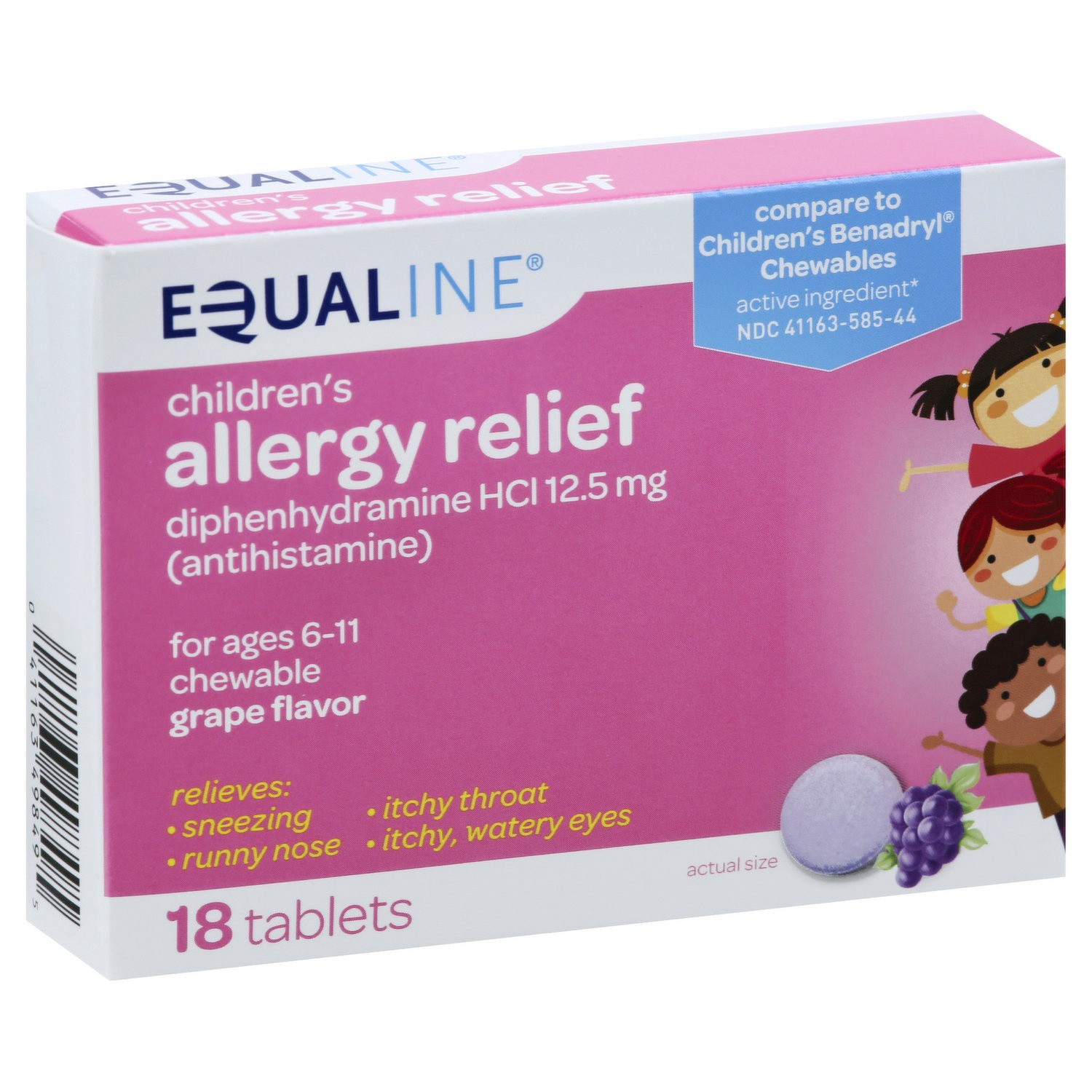 slide 1 of 1, Equaline Allergy Chewables Grape Flavor, 18 ct