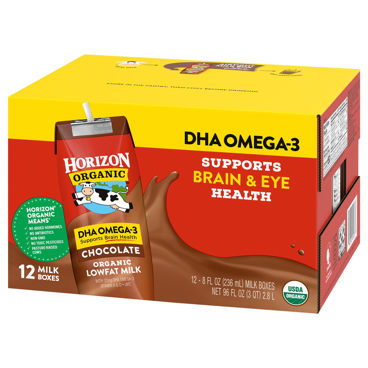 slide 2 of 12, Horizon Organic Shelf-Stable 1% Low Fat milk Boxes with DHA Omega-3, Chocolate, 8 oz., 12 Pack, 8 fl oz