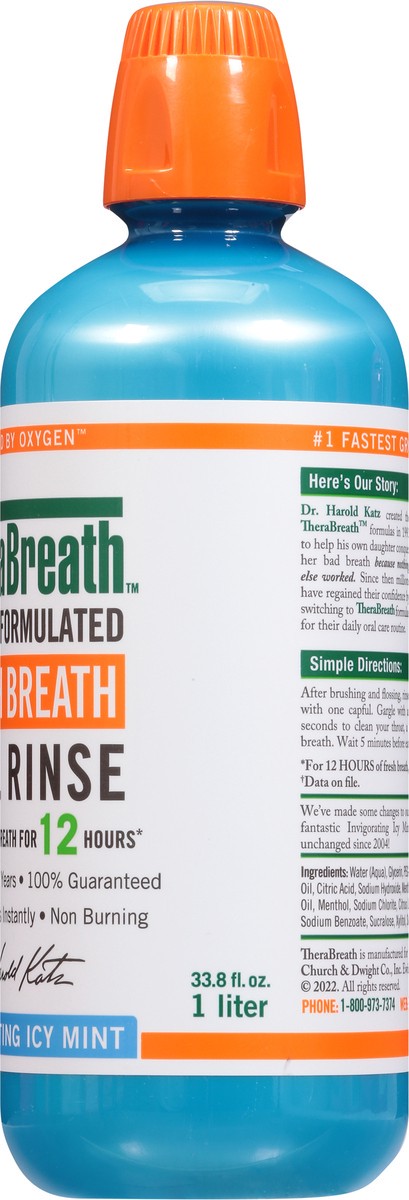 slide 7 of 9, TheraBreath Fresh Breath Mouthwash, Icy Mint, Alcohol-Free, 1 Liter, 1 liter