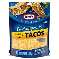 Kraft Deliciously Paired Cheddar & Asadero Shredded Cheese with Taco Seasoning for Tacos, 8 oz Bag