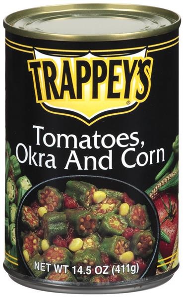 slide 1 of 1, Trappey's Cut Okra Tomatoes & Corn, 14.5 oz