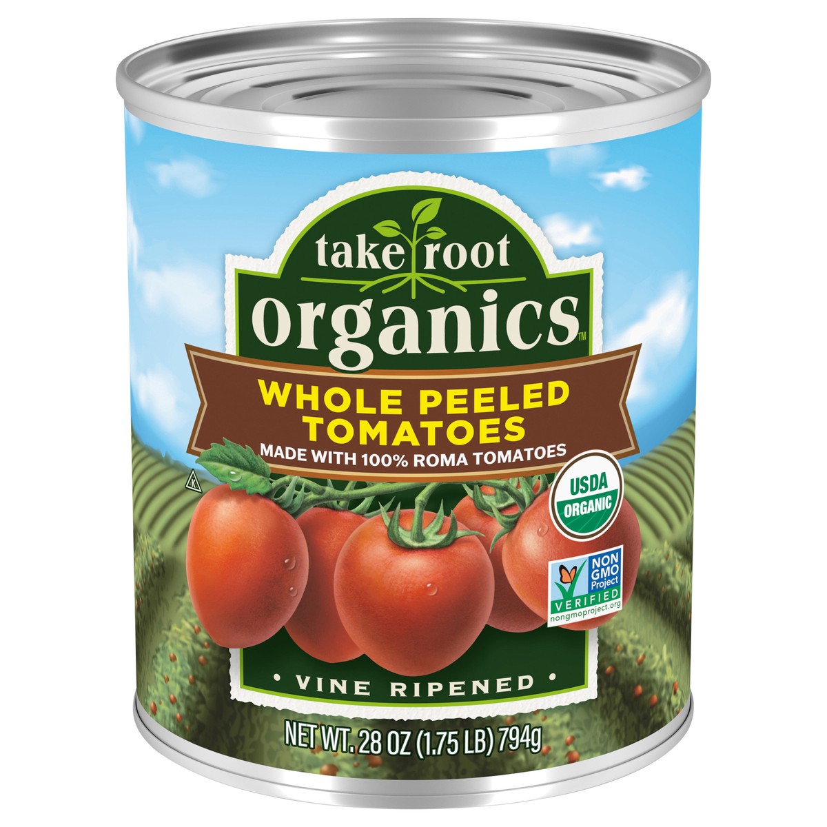 slide 12 of 13, Take Root Organics Whole Peeled Tomatoes, 28 oz Can, 1 ct