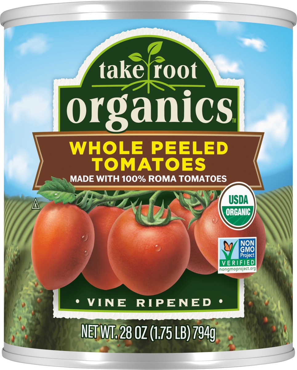 slide 13 of 13, Take Root Organics Whole Peeled Tomatoes, 28 oz Can, 1 ct