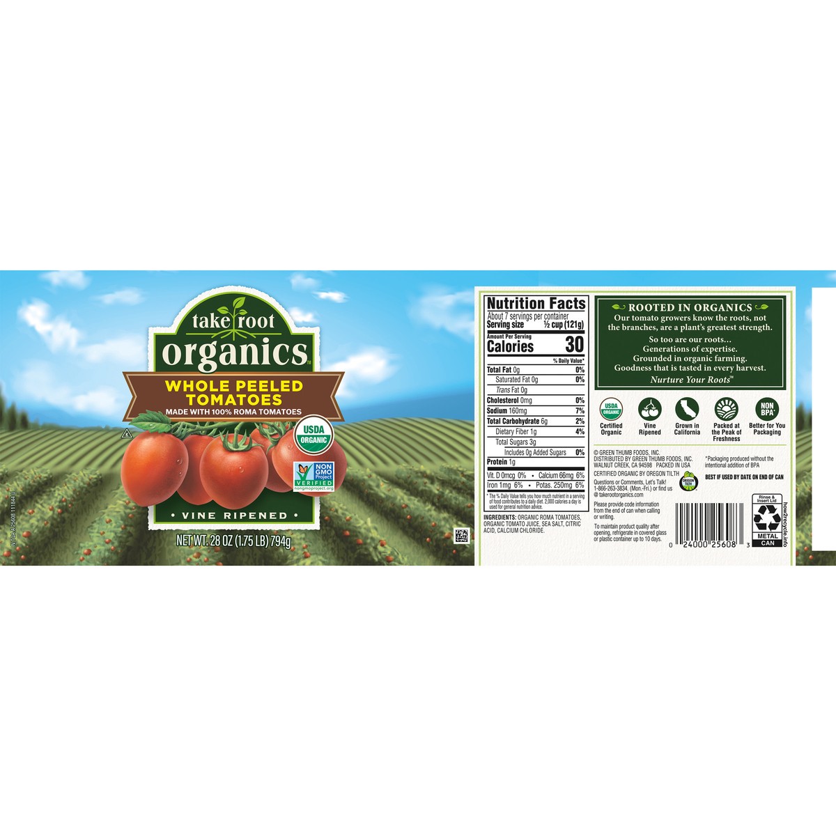 slide 5 of 13, Take Root Organics Whole Peeled Tomatoes, 28 oz Can, 1 ct