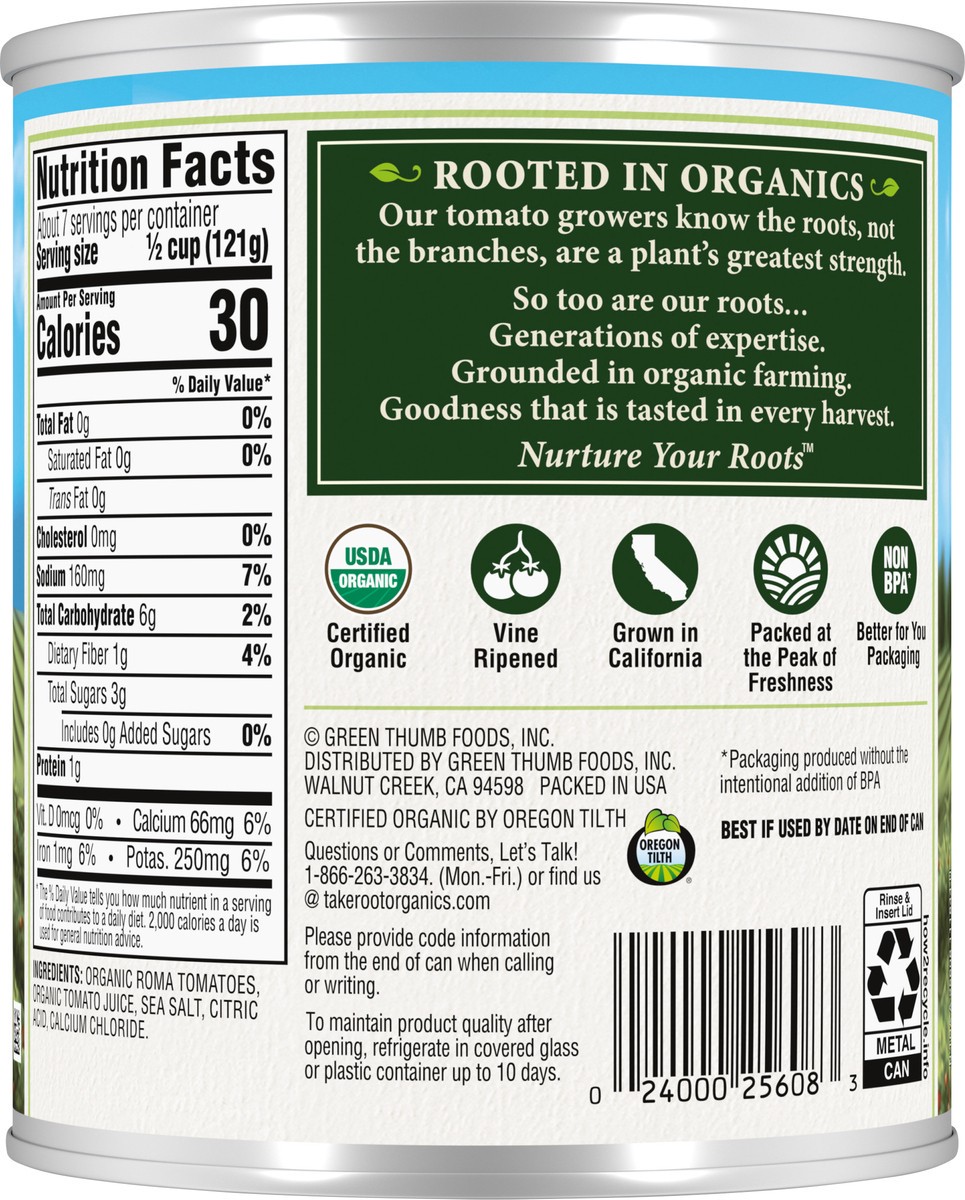 slide 6 of 13, Take Root Organics Whole Peeled Tomatoes, 28 oz Can, 1 ct