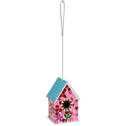 Evergreen Flower Glass Mosaic Hanging Bird House - Pink