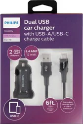 Philips with USB-A/USB-C Charge Cable Dual USB Car Charger 1 ea
