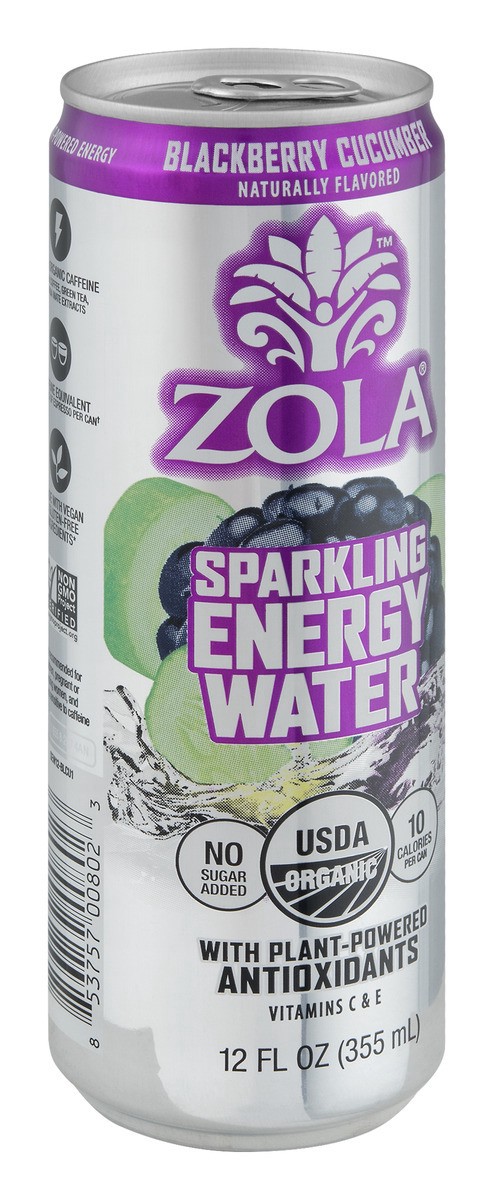 slide 2 of 11, Zola Sparkling Energy Water Blackberry Cucumber, 12 fl oz