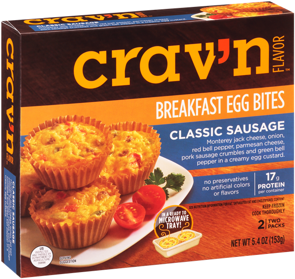 slide 1 of 1, Crav'n Flavor Breakfast Egg Bites Classic Sausage 2-2Pks, 5.4 oz