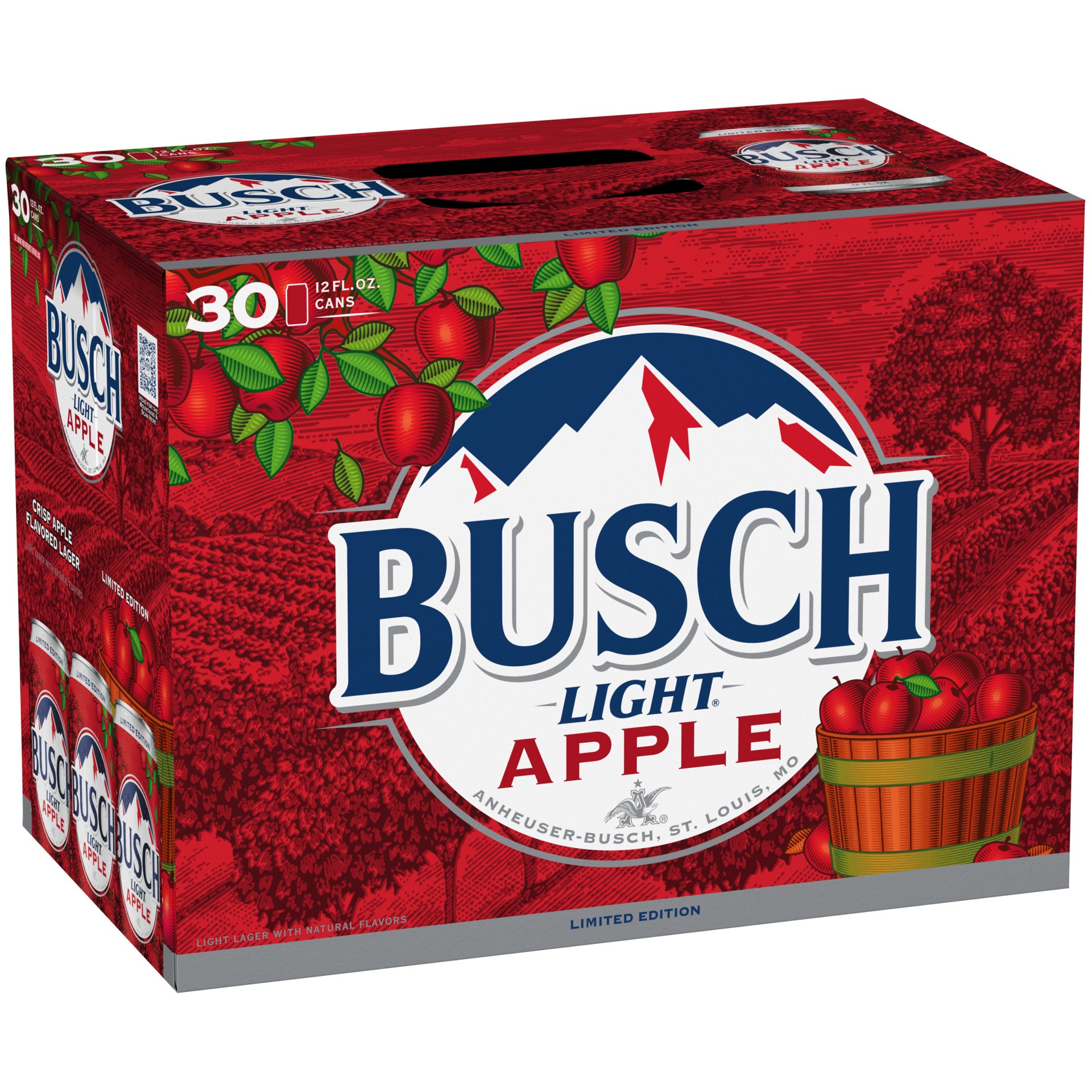 slide 1 of 9, Busch Light Apple American Lager Beer 30 Pack, 12 fl oz Cans, 30 ct; 12 fl oz