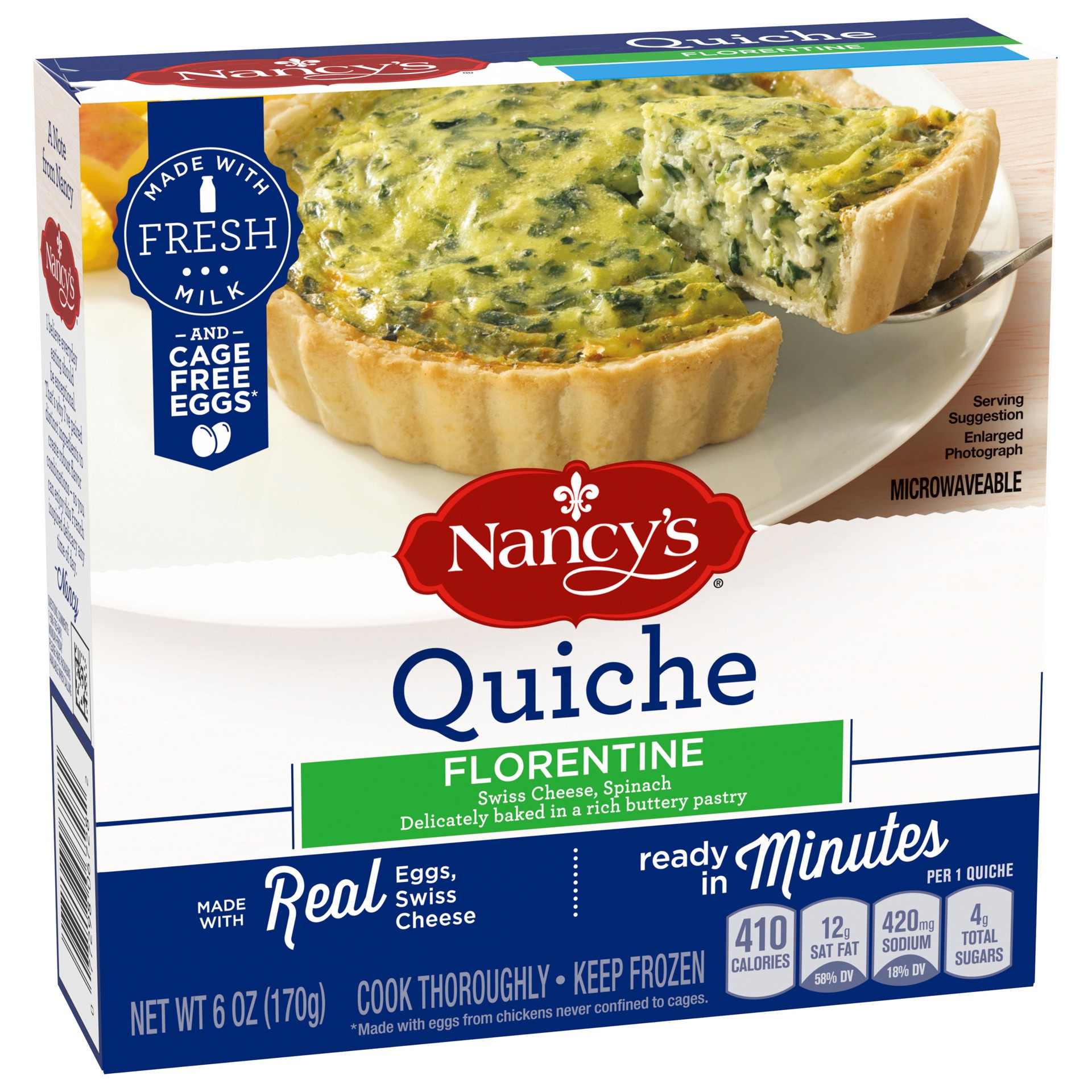 slide 5 of 5, Nancy's Florentine Quiche with Eggs, Swiss Cheese & Spinach Frozen Meal, 6 oz Box, 6 oz