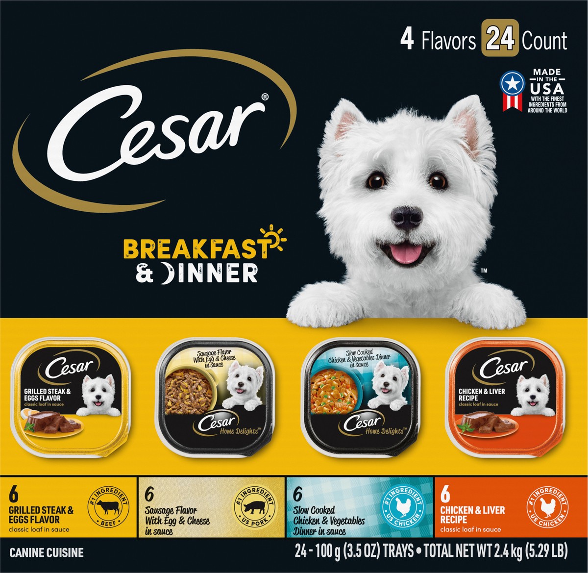 slide 5 of 9, Cesar Breakfast & Dinner Canine Cuisine 24 - 3.5 oz Trays, 3.5 oz