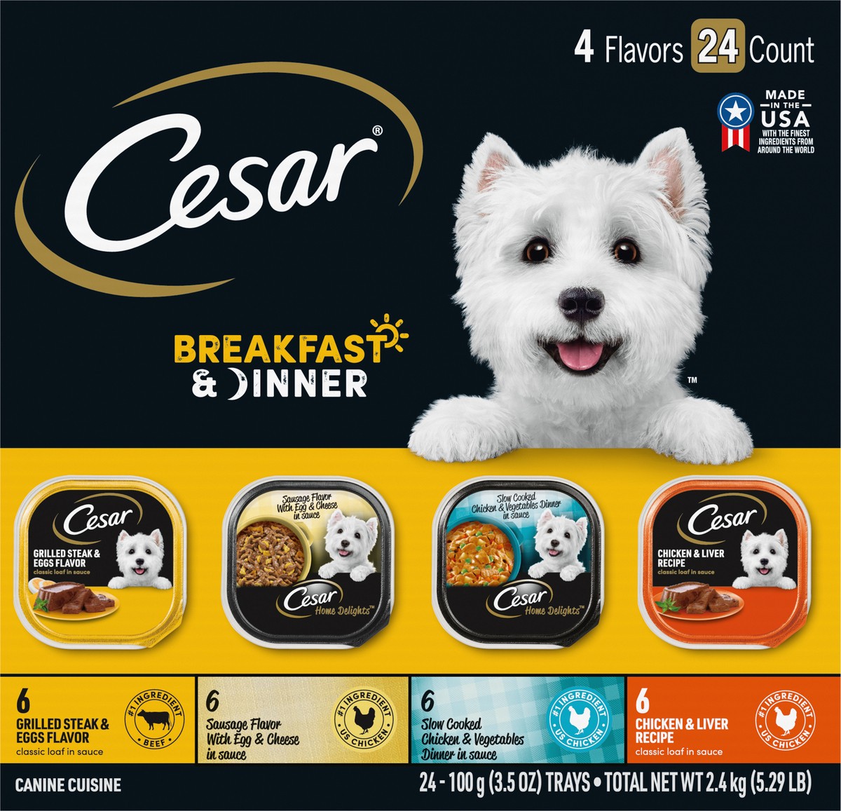 slide 6 of 9, Cesar Breakfast & Dinner Canine Cuisine 24 - 3.5 oz Trays, 3.5 oz