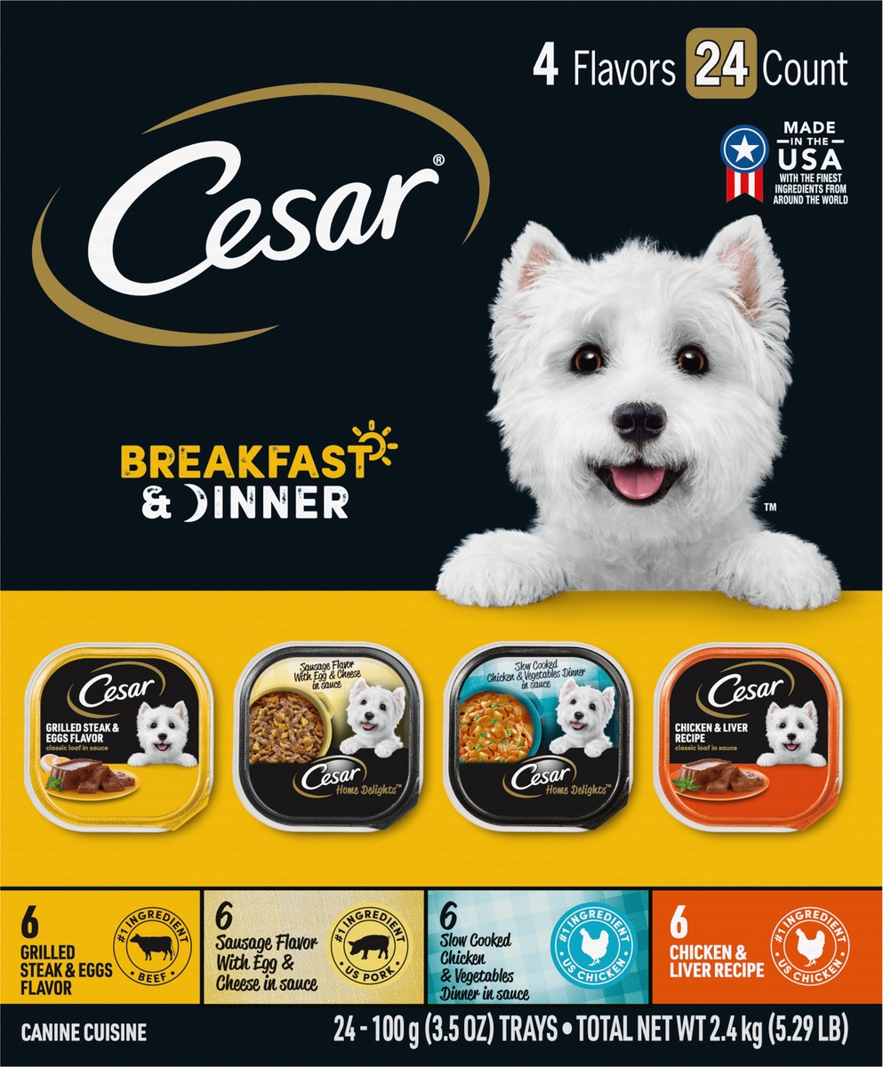 slide 7 of 9, Cesar Breakfast & Dinner Canine Cuisine 24 - 3.5 oz Trays, 3.5 oz