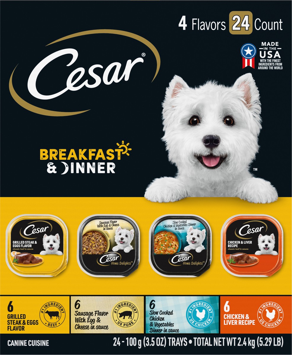 slide 8 of 9, Cesar Breakfast & Dinner Canine Cuisine 24 - 3.5 oz Trays, 3.5 oz