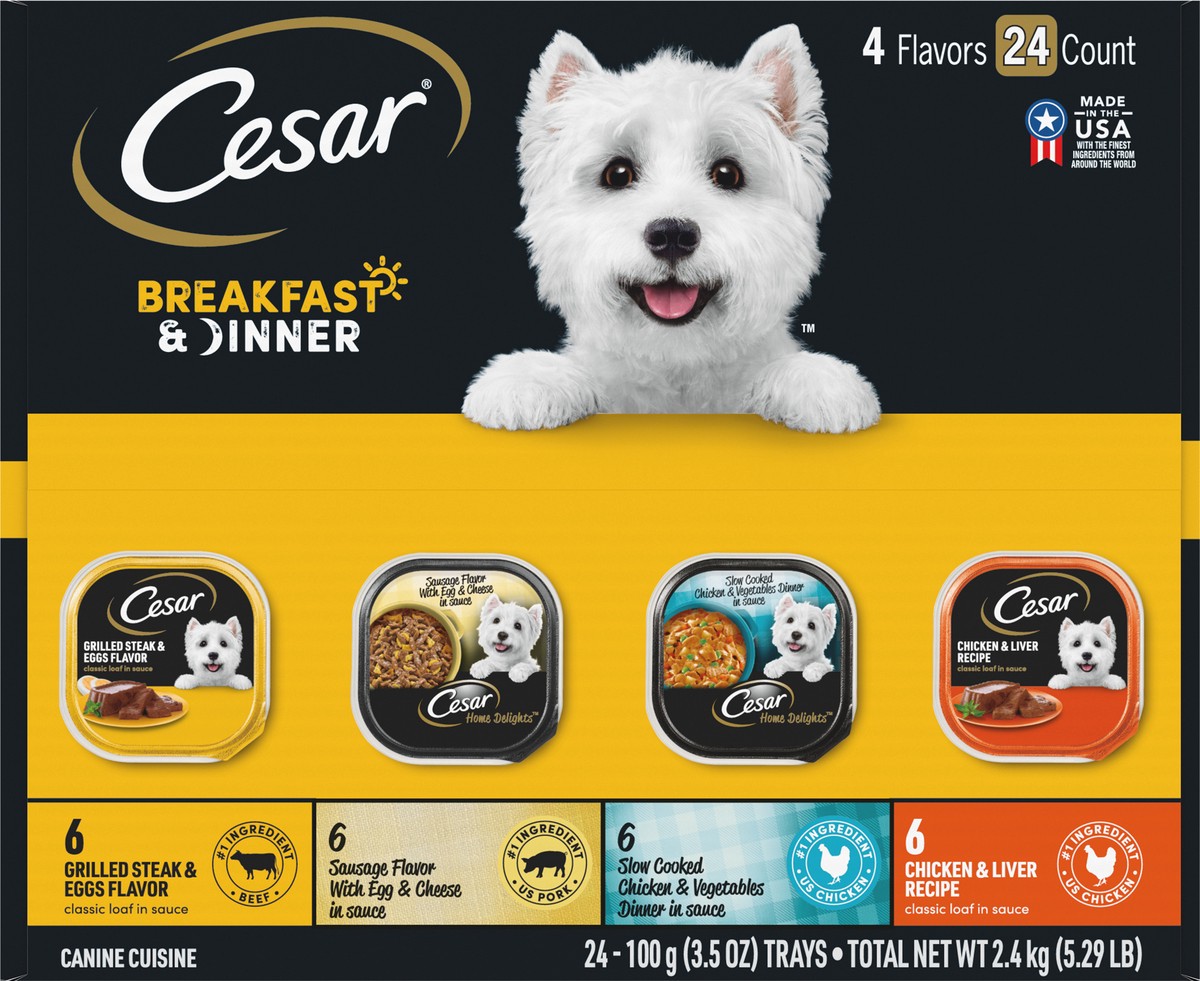 slide 9 of 9, Cesar Breakfast & Dinner Canine Cuisine 24 - 3.5 oz Trays, 3.5 oz