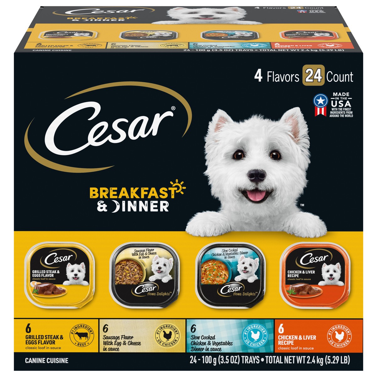 slide 1 of 9, Cesar Breakfast & Dinner Canine Cuisine 24 - 3.5 oz Trays, 3.5 oz