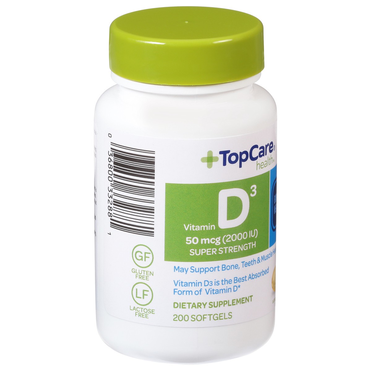 slide 9 of 9, TopCare Health Super Strength 50 mcg (2000 IU) Vitamin D3 200 Softgels, 200 ct