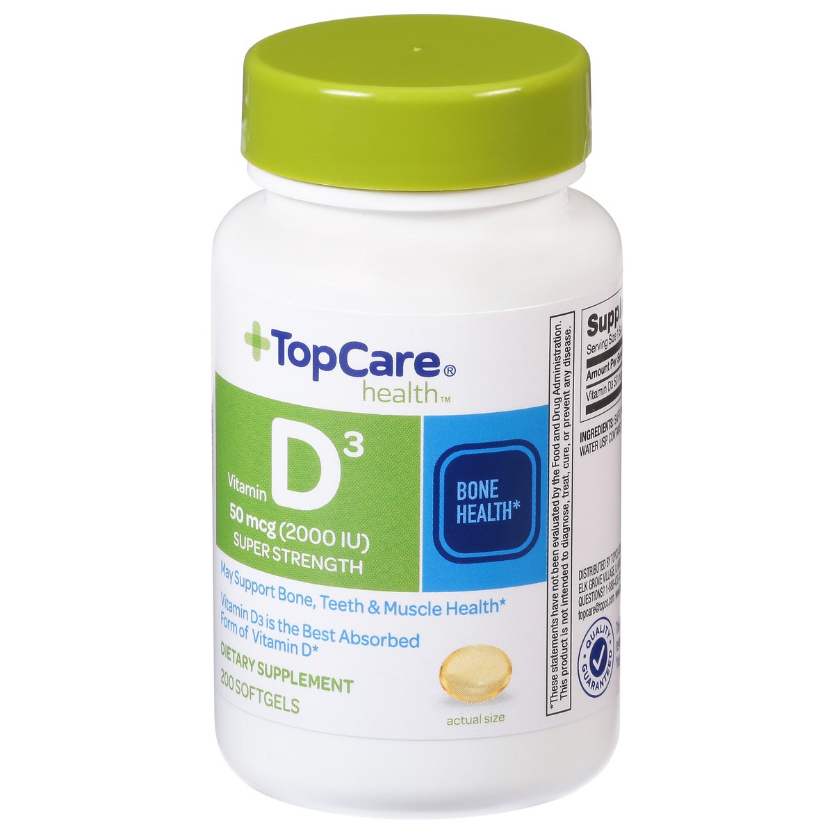 slide 5 of 9, TopCare Health Super Strength 50 mcg (2000 IU) Vitamin D3 200 Softgels, 200 ct