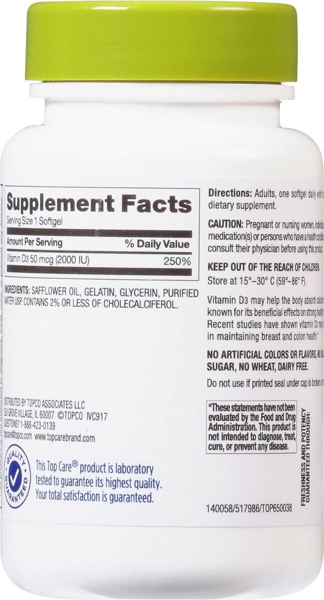 slide 4 of 9, TopCare Health Super Strength 50 mcg (2000 IU) Vitamin D3 200 Softgels, 200 ct