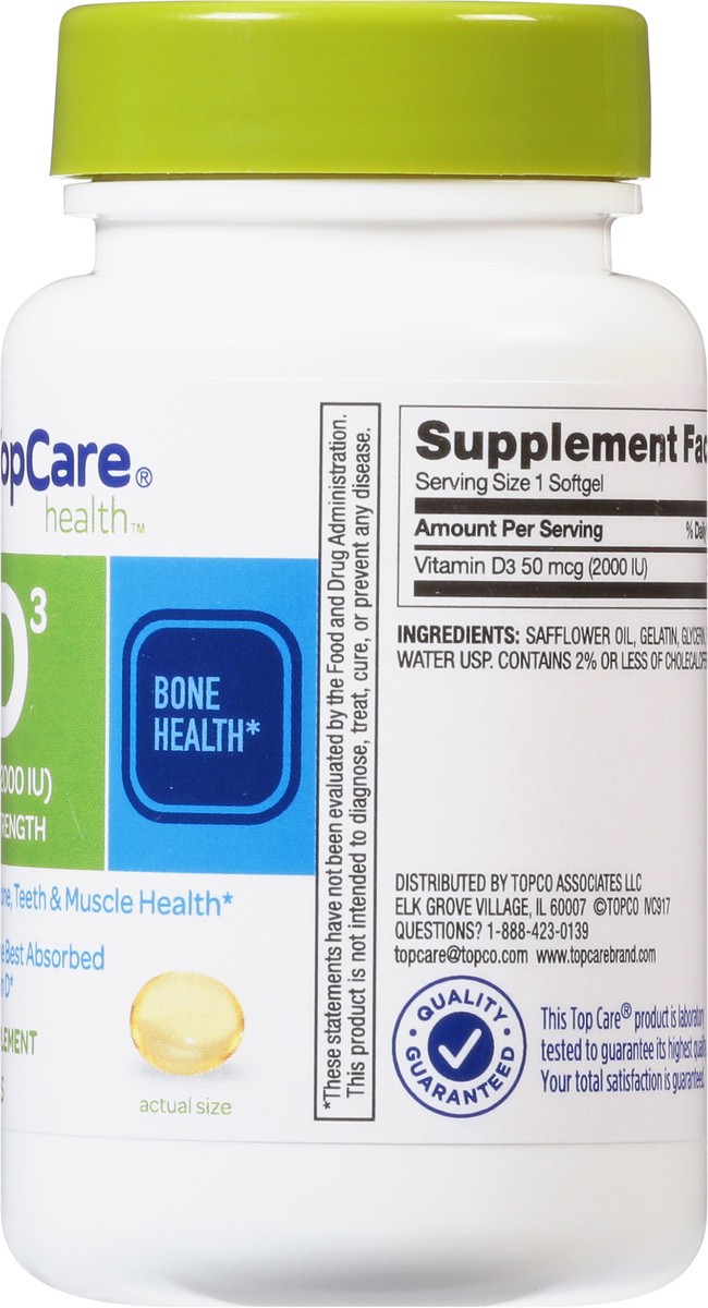 slide 6 of 9, TopCare Health Super Strength 50 mcg (2000 IU) Vitamin D3 200 Softgels, 200 ct