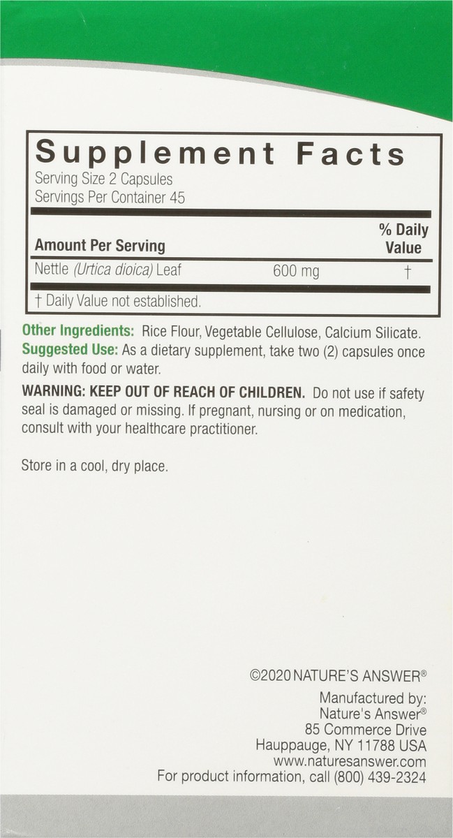 slide 4 of 9, Nature's Answer Nettle 90VCap, 90 ct