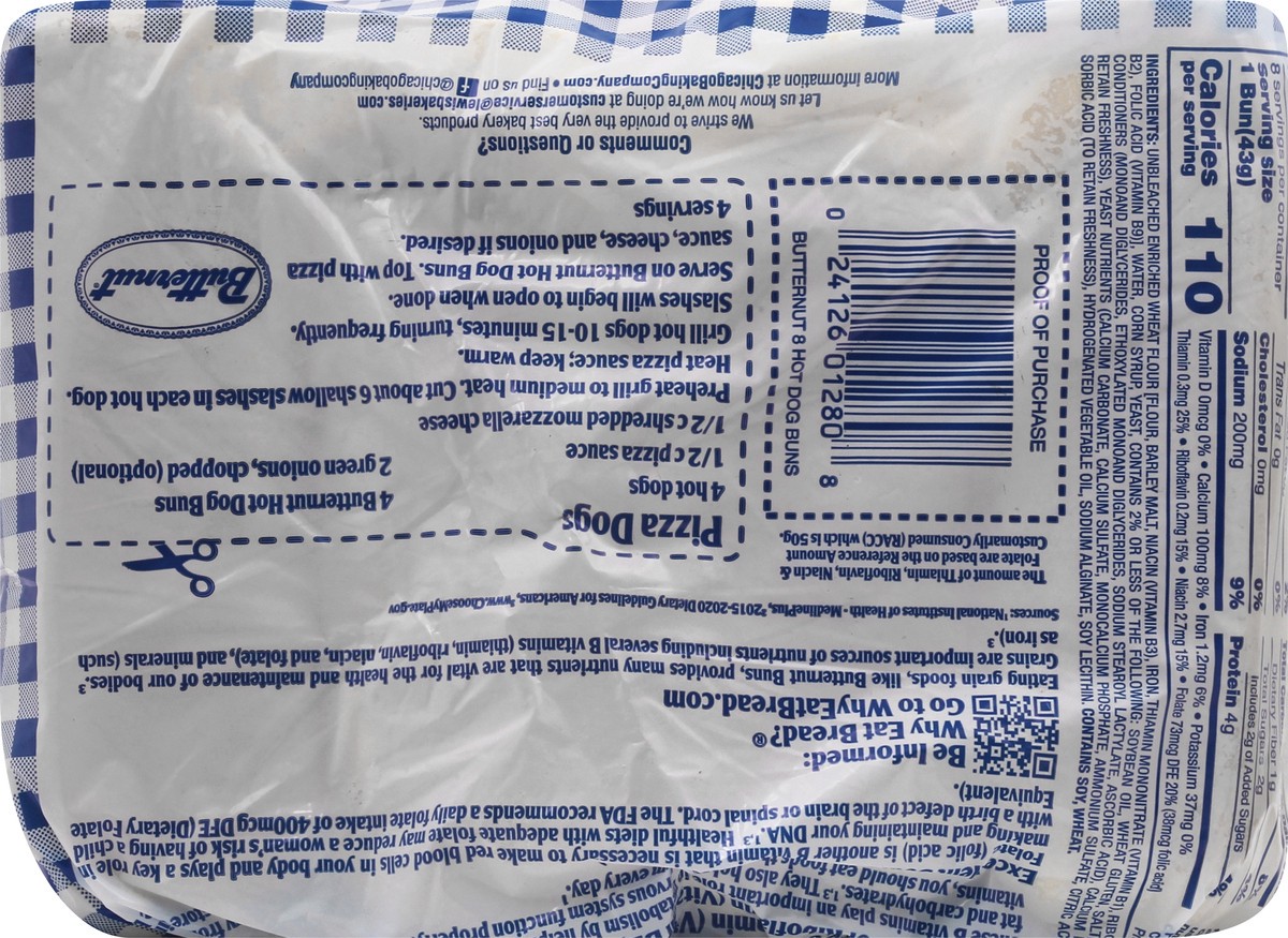 slide 9 of 9, Butternut Hot Dog Enriched Buns 8 ea, 8 ct